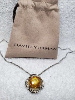 David Yurman Sterling Silver Infinity 14mm Citrine Necklace Pendant 18''